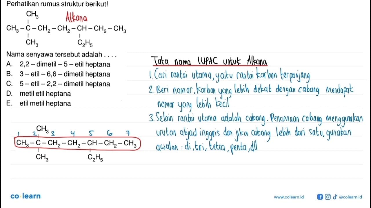 Perhatikan rumus struktur berikut! CH3 CH3 - C - CH2 - CH2
