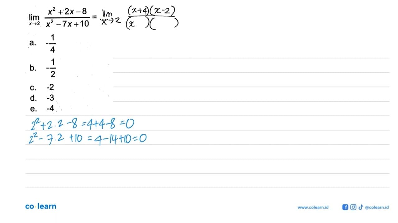 lim x->2 (x^2+2x-8)/(x^2-7x+10)=...