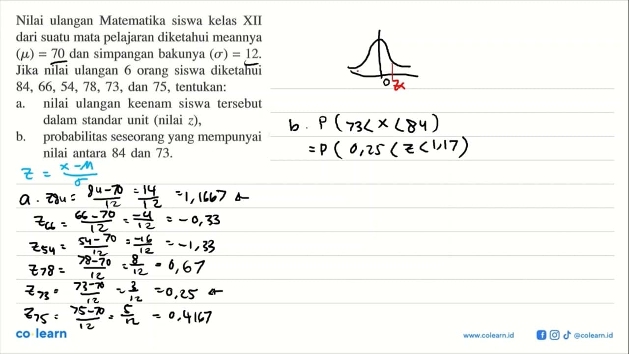 Nilai ulangan Matematika siswa kelas XII dari suatu mata