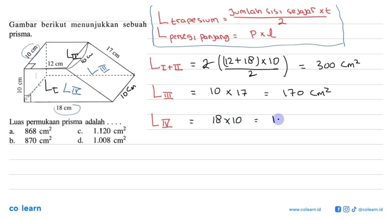 Gambar berikut menunjukkan sebuah prisma. 10 cm 17 cm 12 cm