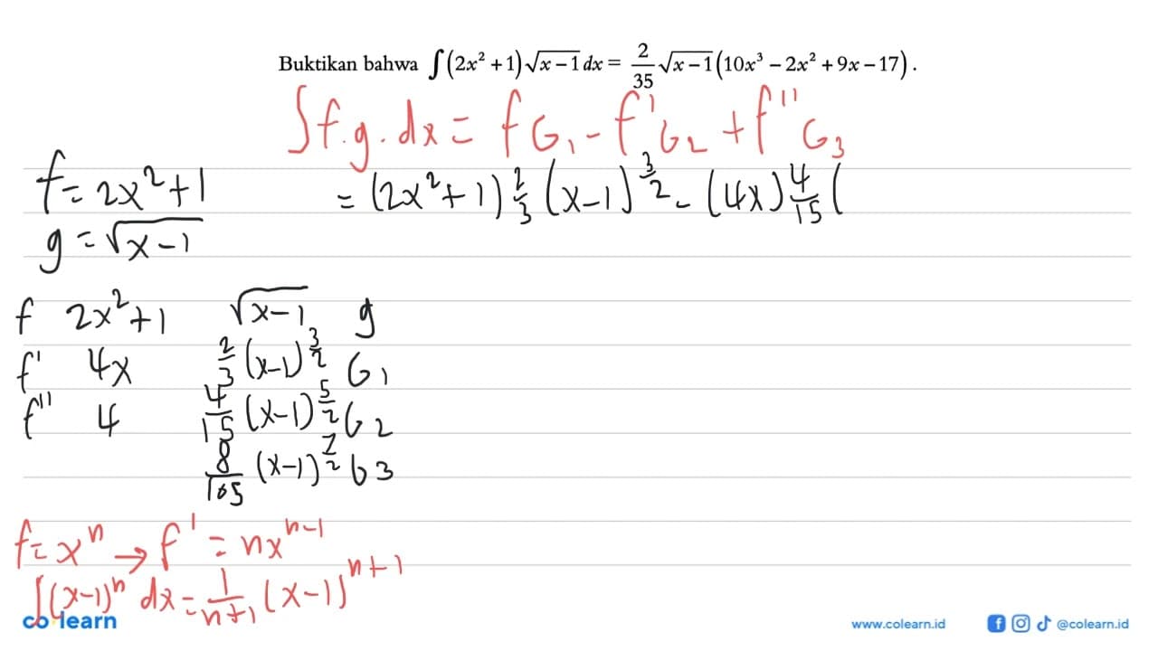 Buktikan bahwa integral (2x^2+1)(x-1)^1/2