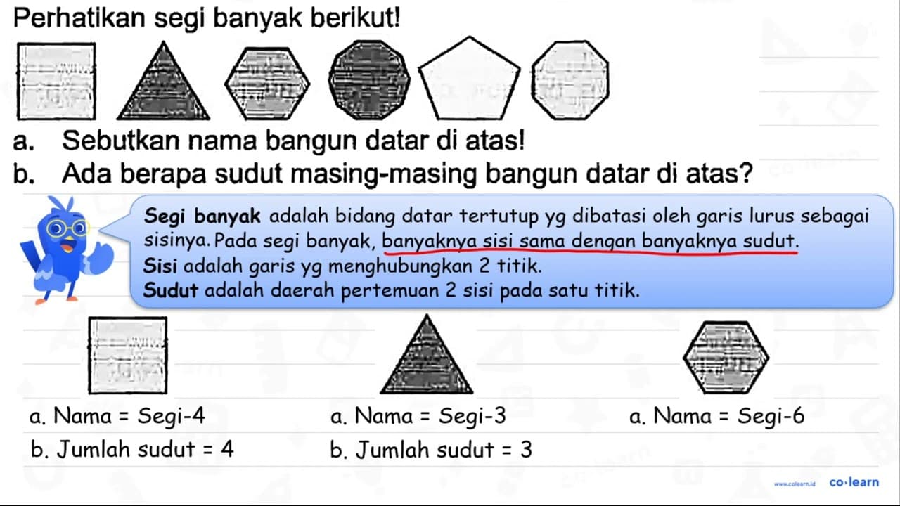 Perhatikan segi banyak berikut! a. Sebutkan nama bangun