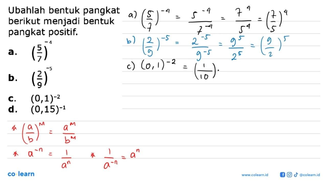 Ubahlah bentuk pangkat berikut menjadi bentuk pangkat