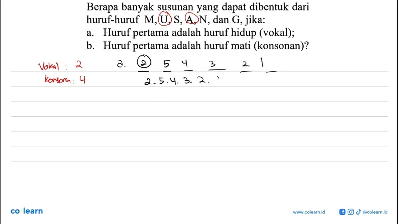 Berapa banyak susunan yang dapat dibentuk dari huruf-huruf