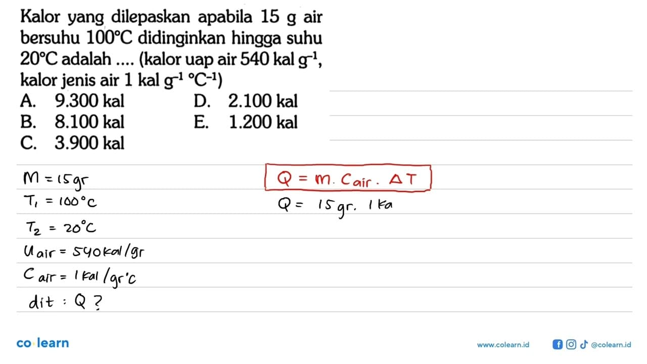 Kalor yang dilepaskan apabila 15 g air bersuhu 100 C