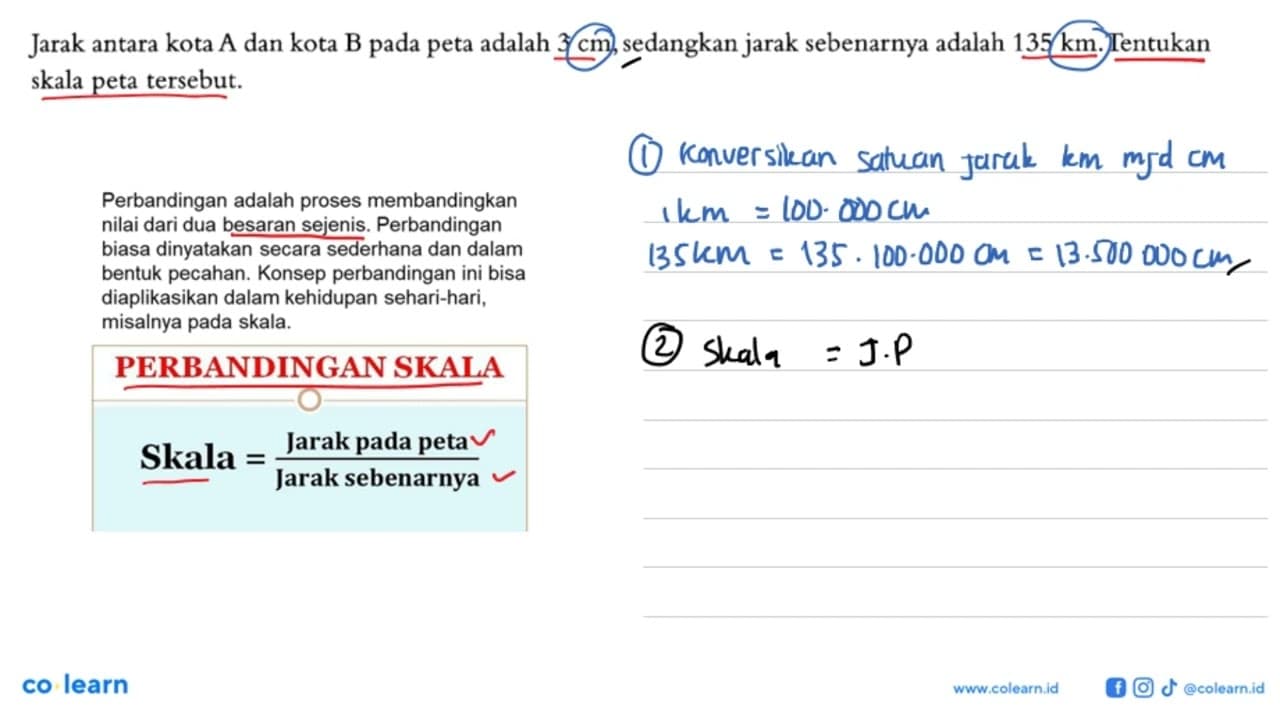 Jarak antara kota A dan kota B pada peta adalah 3 cm ,