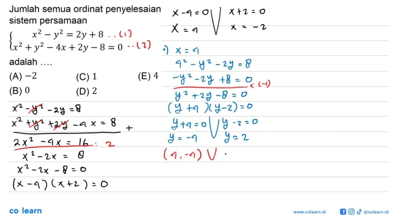 Jumlah semua ordinat penyelesaian sistem persamaan