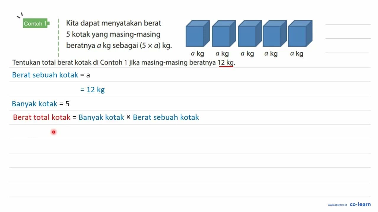Tentukan total berat kotak di Contoh 1 jika masing-masing