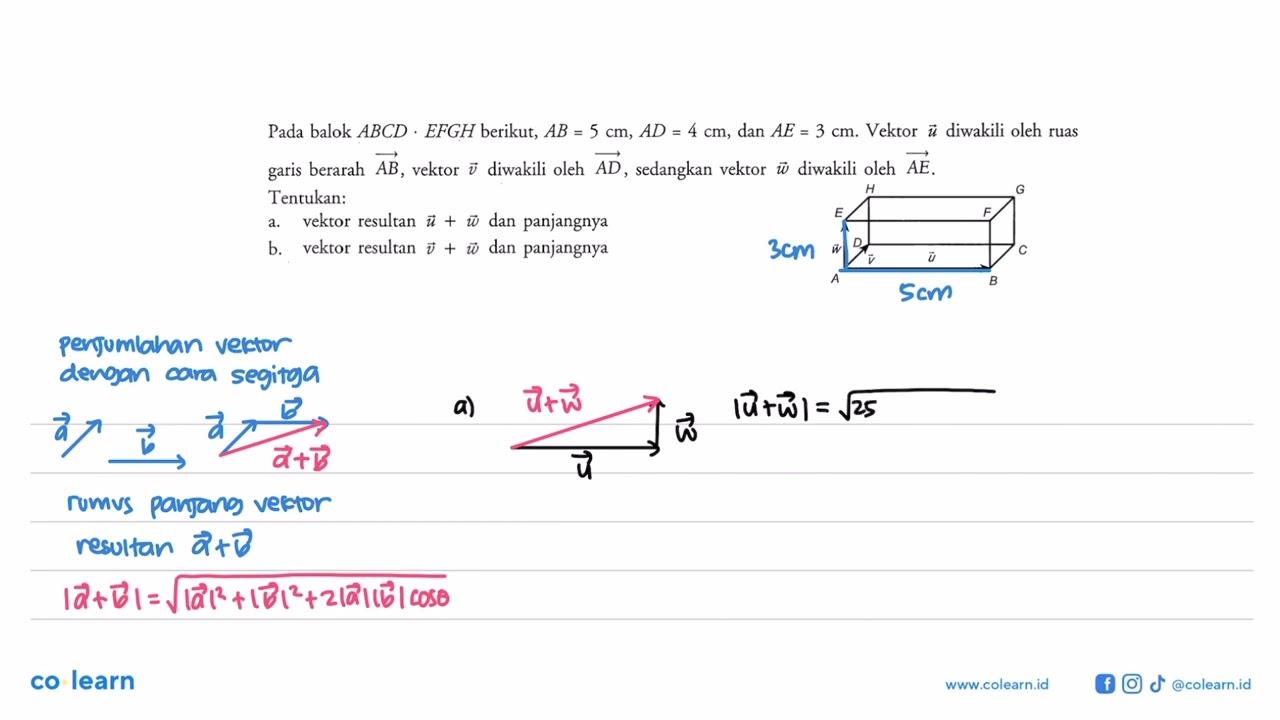 Pada balok ABCD.EFGH berikut, AB = 5 cm, AD = 4 cm, dan AE