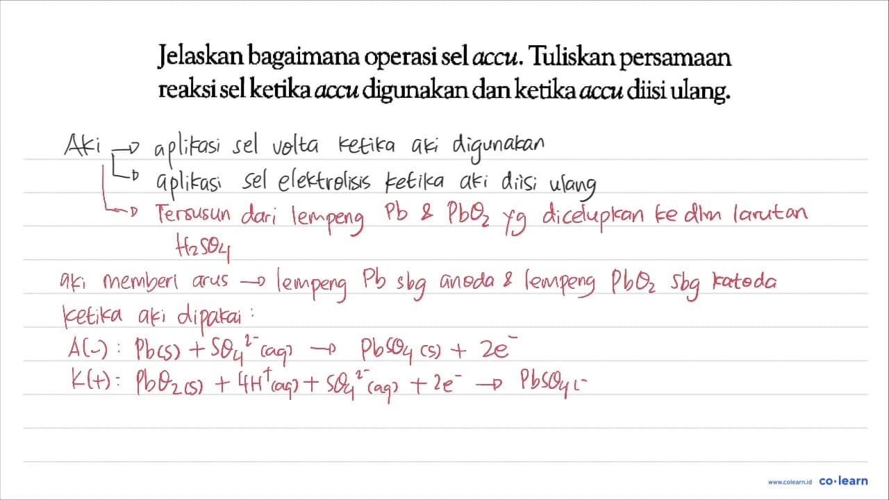 Jelaskan bagaimana operasi sel accu. Tuliskan persamaan