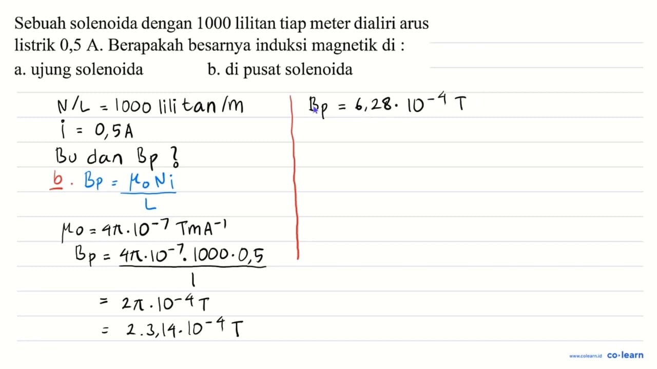 Sebuah solenoida dengan 1000 lilitan tiap meter dialiri