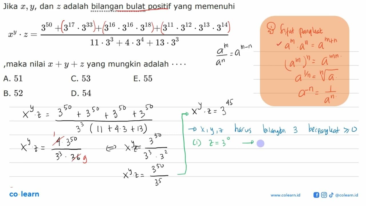 Jika x, y, dan z adalah bilangan bulat positif yang