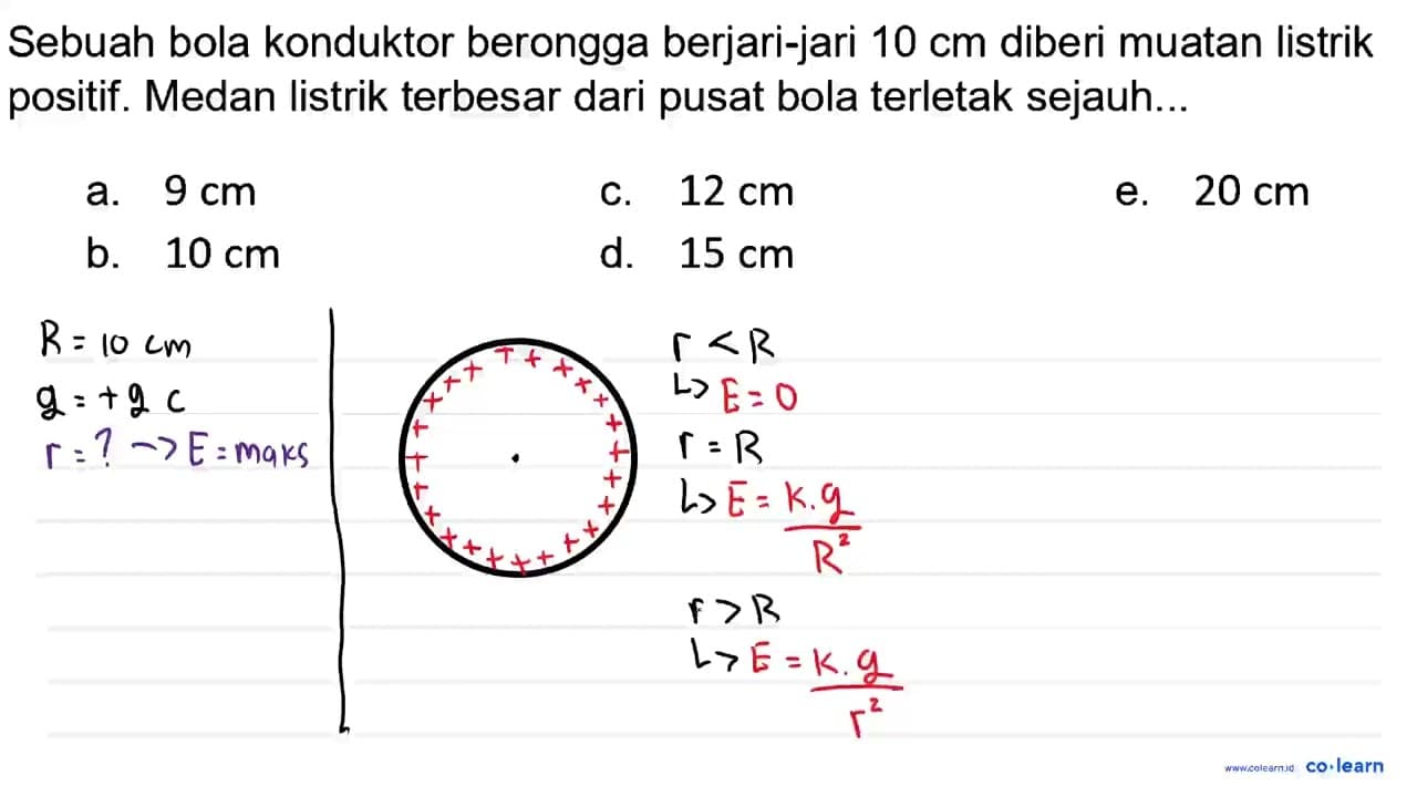 Sebuah bola konduktor berongga berjari-jari 10 cm diberi