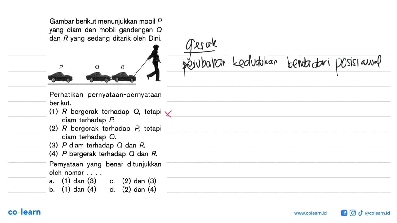 Gambar berikut menunjukkan mobil P yang diam dan mobil