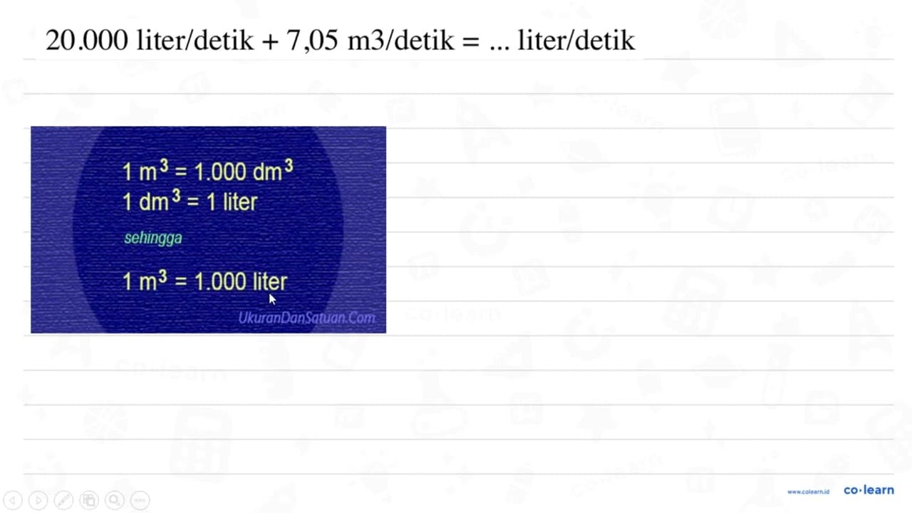 20.000 liter/detik + 7,05 m^3/detik = ... liter/detik