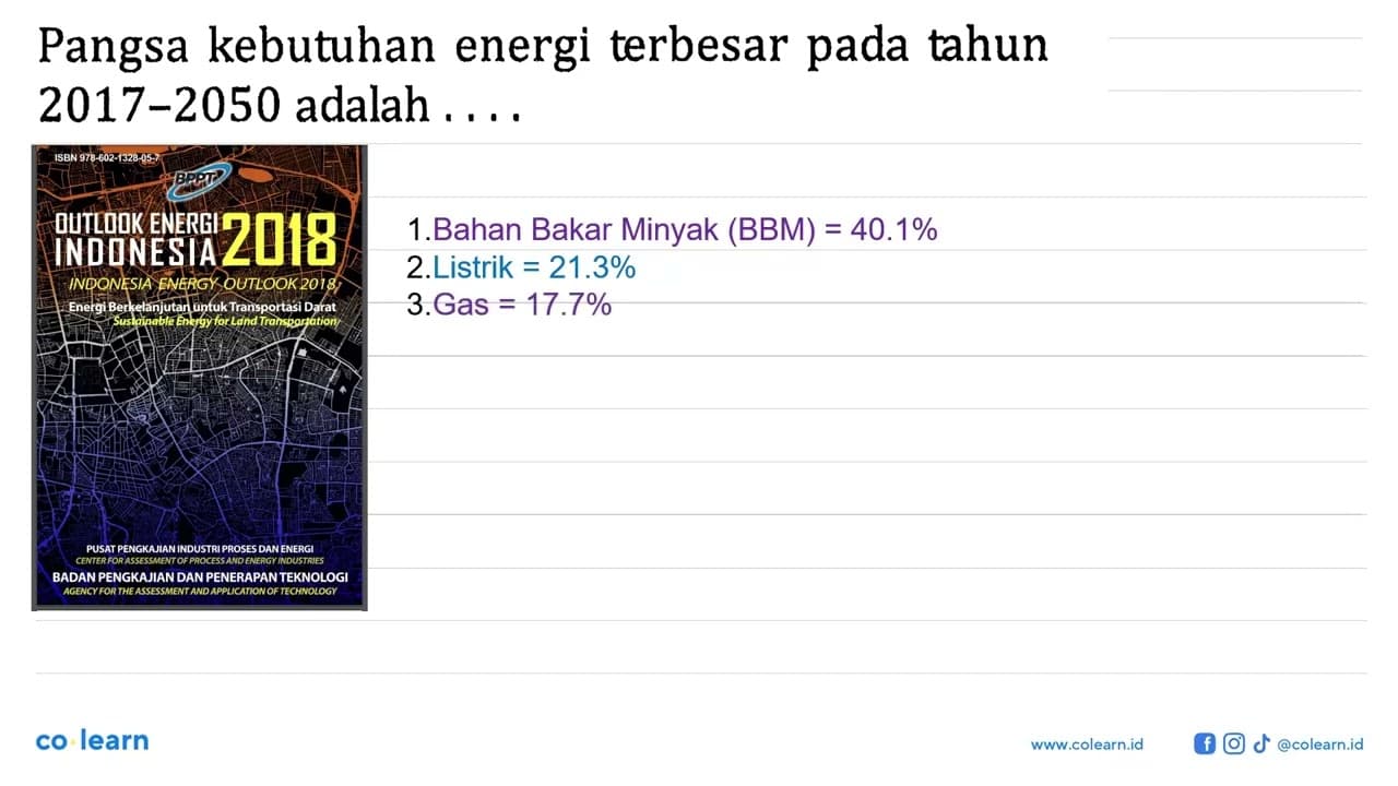 Pangsa kebutuhan energi terbesar pada tahun 2017 - 2050