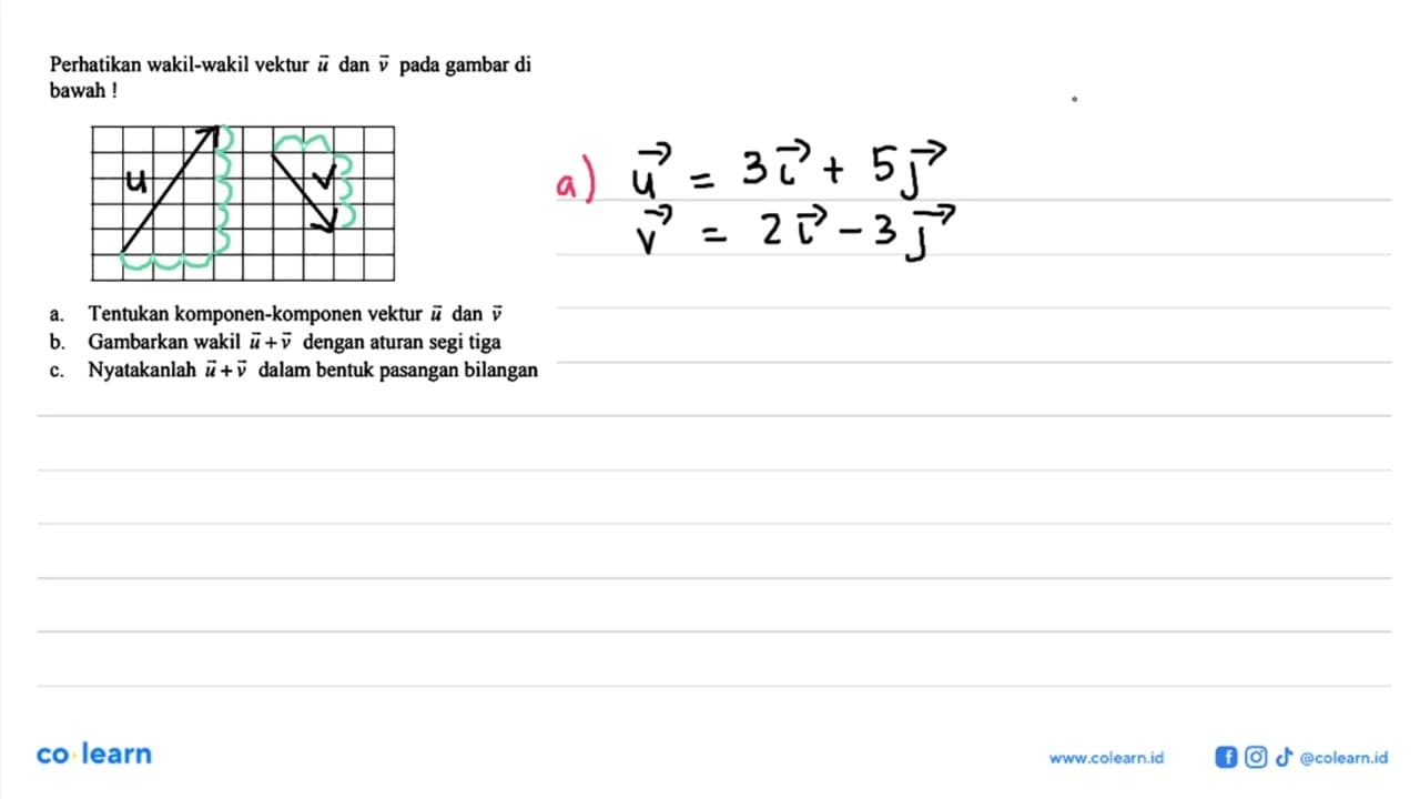 Perhatikan wakil-wakil vektur u dan v pada gambar di bawah!