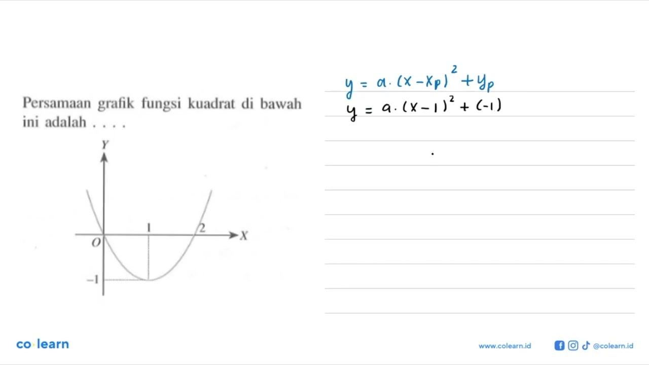 Persamaan grafik fungsi kuadrat di bawah ini adalah... A. y