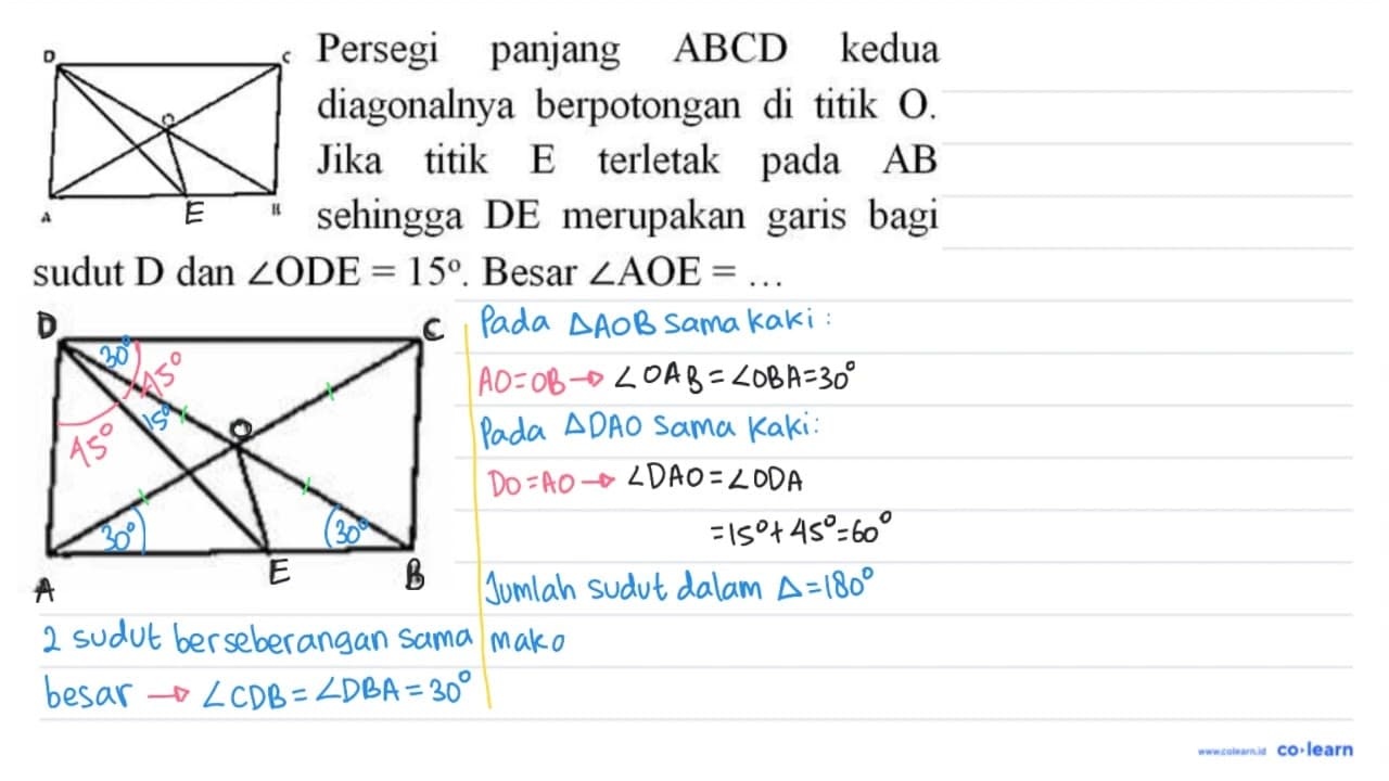 Persegi panjang ABCD kedua diagonalnya berpotongan di titik