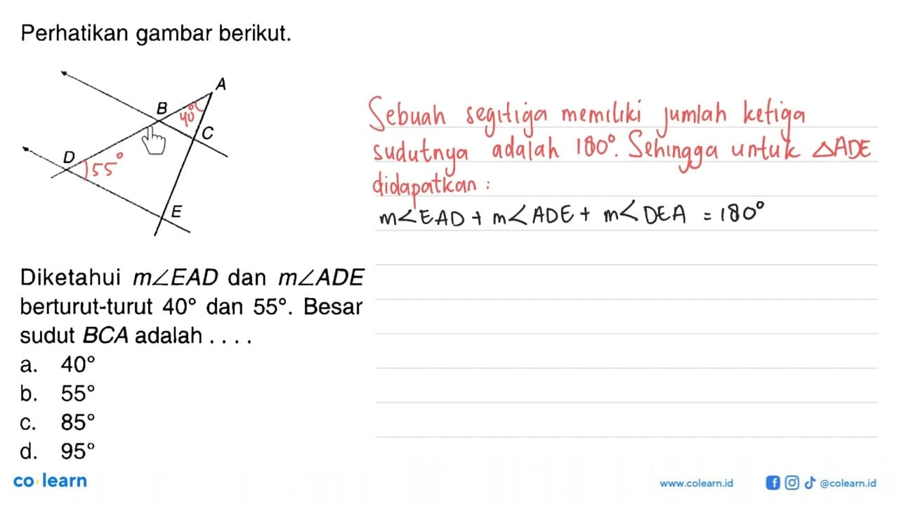 Perhatikan gambar berikut. A B C D EDiketahui m sudut EAD