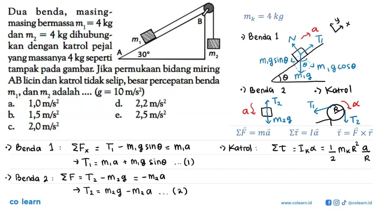 Dua benda, masingmasing bermassa m1=4 kg dan m2=4 kg