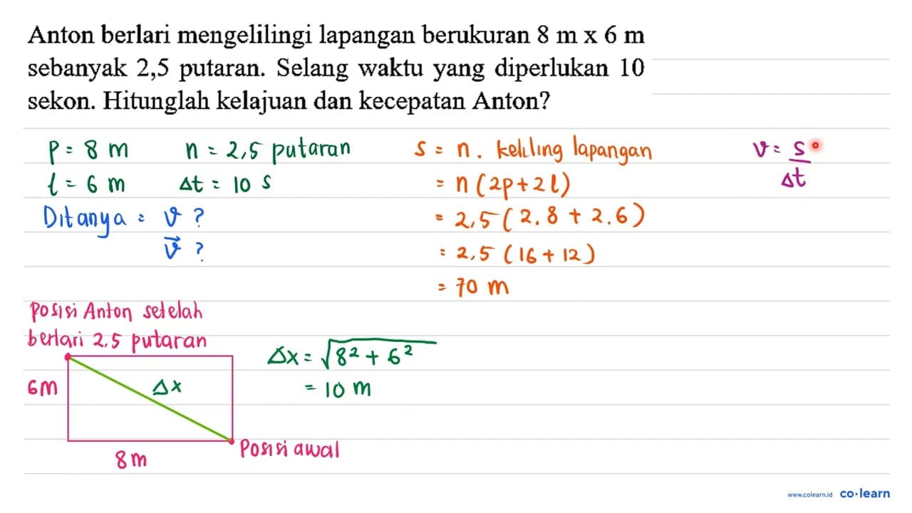 Anton berlari mengelilingi lapangan berukuran 8 m x 6 m