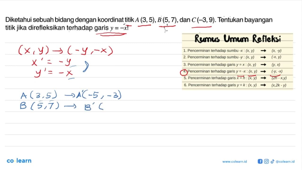 Diketahui sebuah bidang dengan koordinat titik A(3,5),