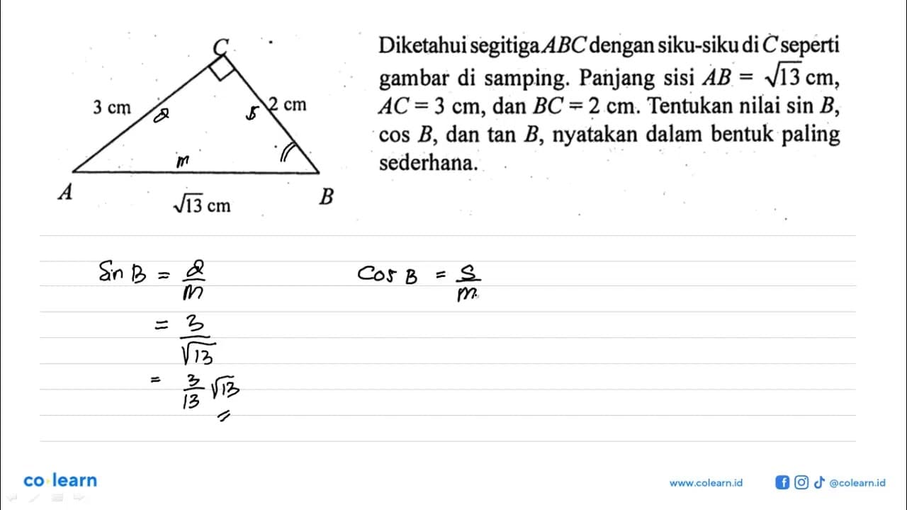 Diketahui segitiga ABC dengan siku-siku di C seperti gambar