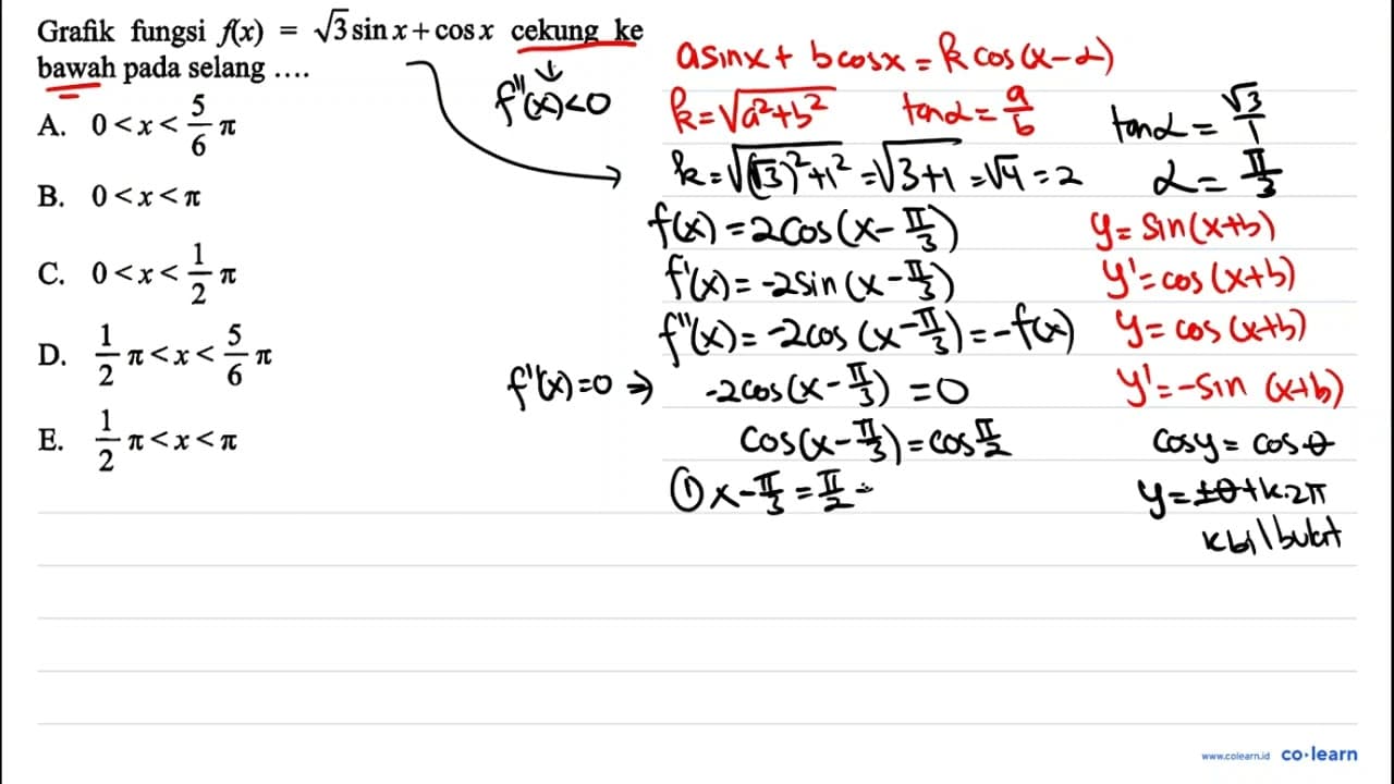 Grafik fungsi f(x)=akar(3) sin x+cos x cekung ke bawah pada