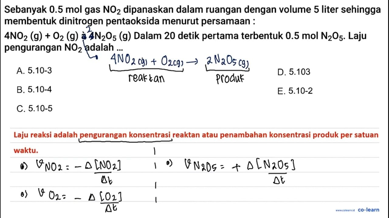 Sebanyak 0.5 ~mol gas NO_(2) dipanaskan dalam ruangan