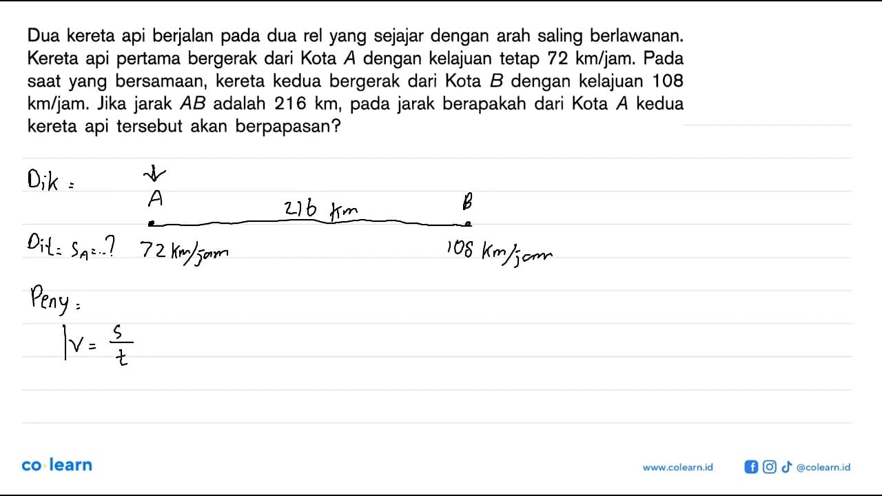 Dua kereta api berjalan pada dua rel yang sejajar dengan