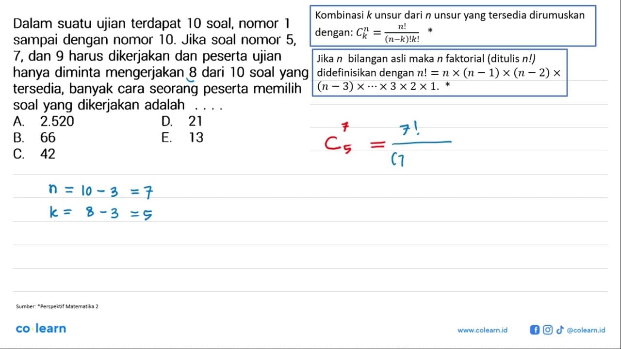 Dalam suatu ujian terdapat 10 soal, nomor 1 sampai dengan