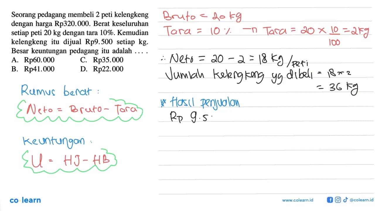 Seorang pedagang membeli 2 peti kelengkeng dengan harga