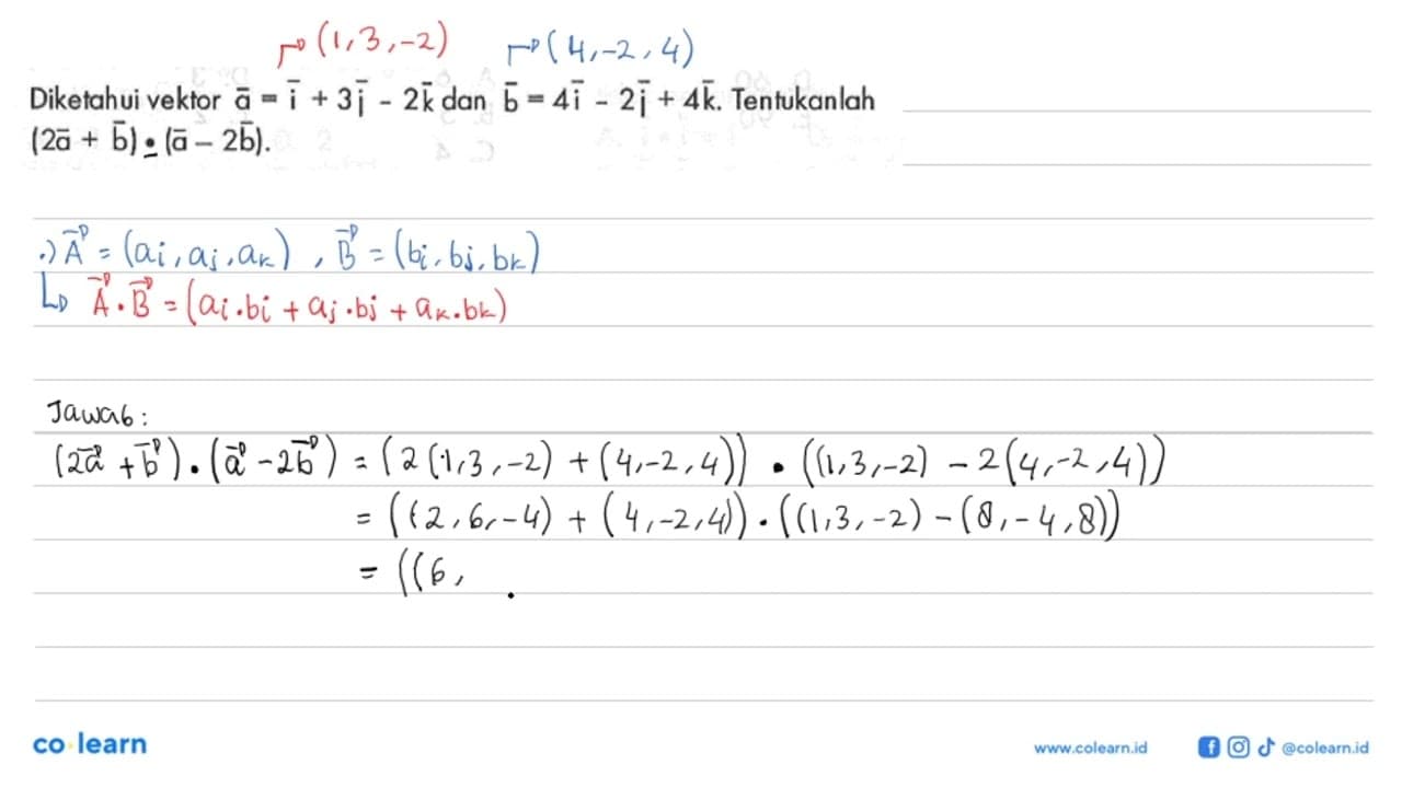 Diketahui vektor a=i+3j-2k dan b=4i-2j+4k. Tentukanlah