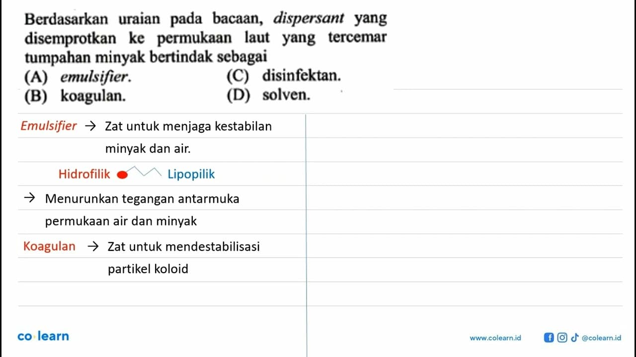 Berdasarkan uraian pada bacaan, dispersant yang