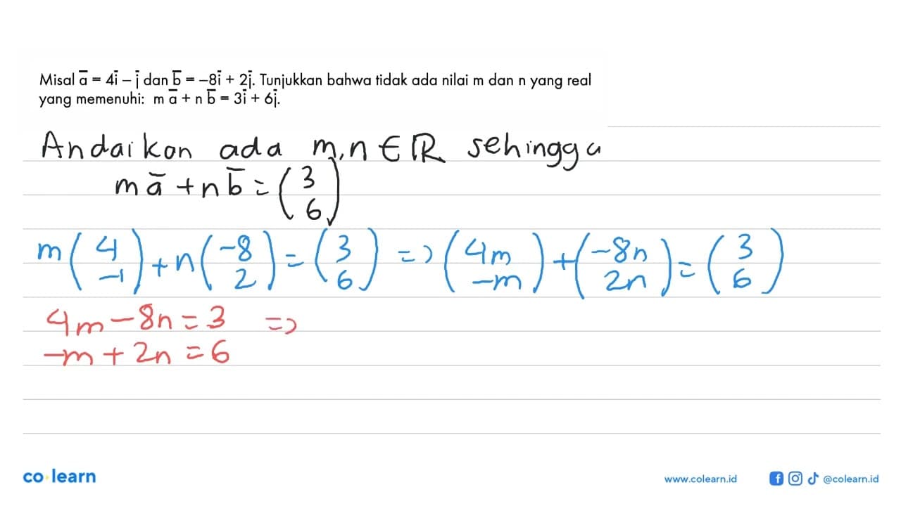 Misal vektor a=4i-j dan vektor b=-8i+2j. Tunjukkan bahwa