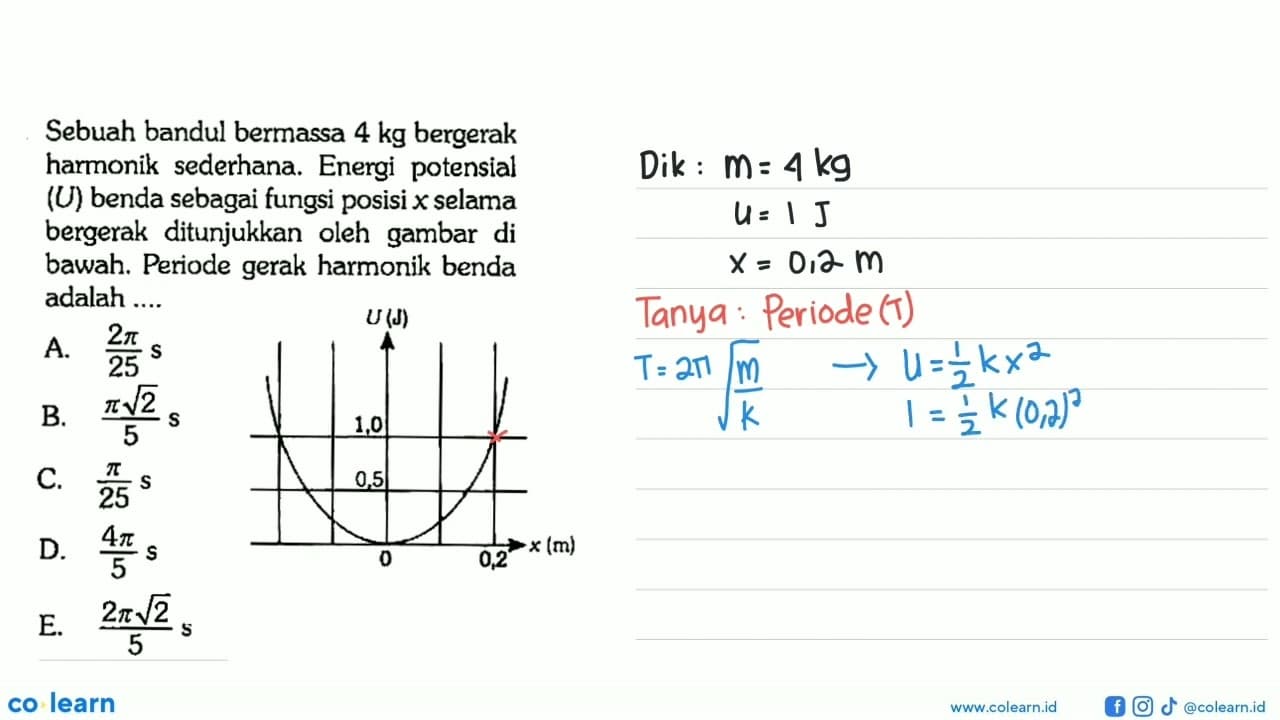 Sebuah bandul bermassa 4 kg bergerak harmonik sederhana.