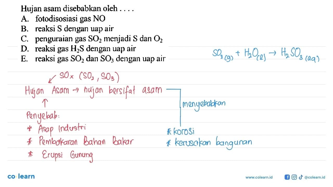 Hujan asam disebabkan oleh ...