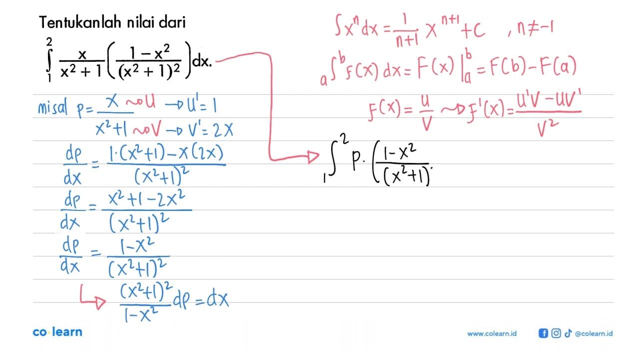 Tentukanlah nilai dari integral 1 2