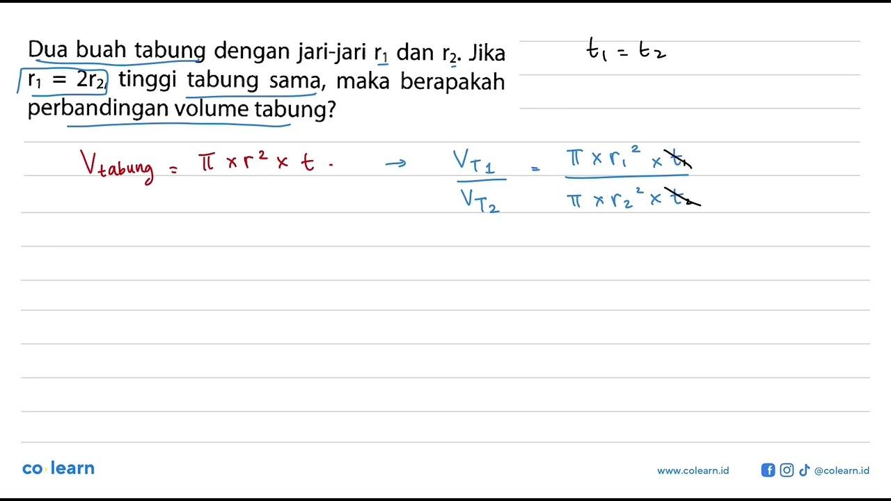 Dua buah tabung dengan jari-jari r1 dan r2. Jika r1=2r2,