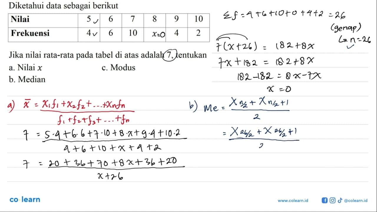 Diketahui data sebagai berikut Nilai 5 6 7 8 9 10 Frekuensi