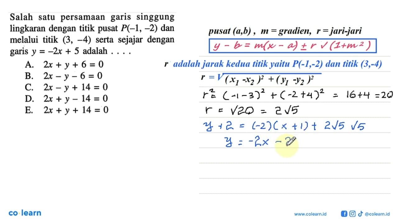 Salah satu persamaan garis singgung lingkaran dengan titik