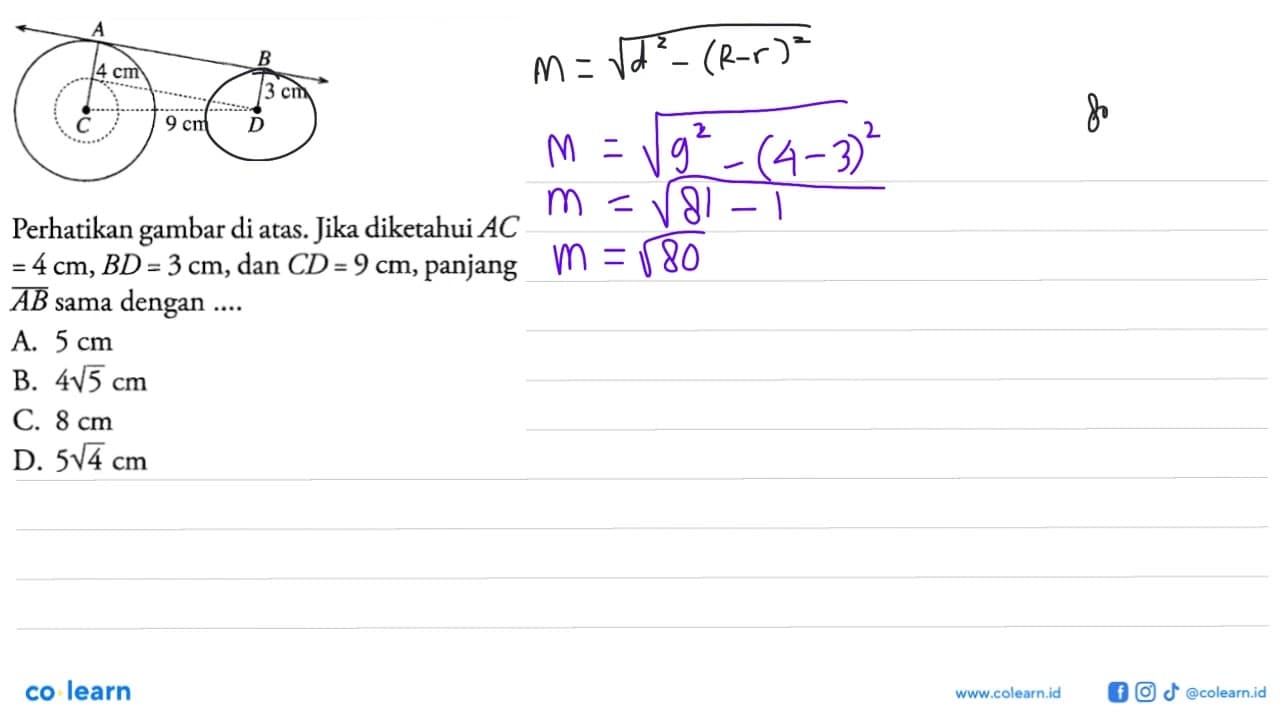 4 cm 3 cm 9 cm Perhatikan gambar di atas. Jika diketahui AC