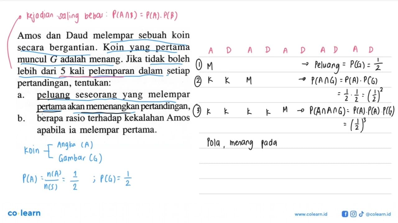 Amos dan Daud melempar sebuah koin secara bergantian. Koin