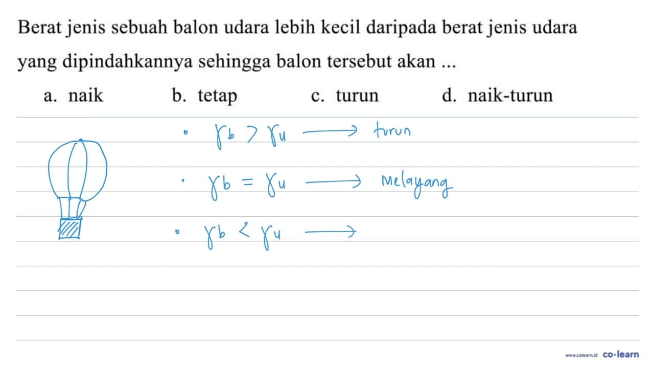 Berat jenis sebuah balon udara lebih kecil daripada berat