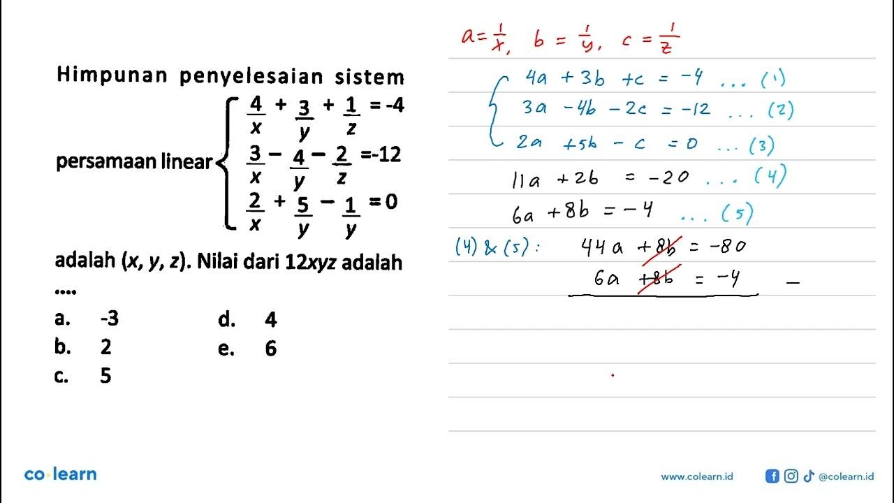 Himpunan penyelesaian sistem persamaan linear