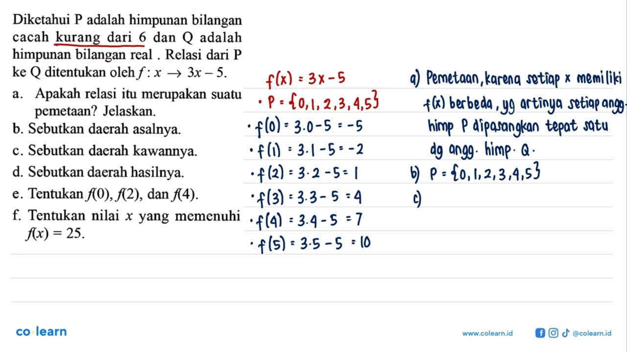 Diketahui P adalah himpunan bilangan cacah kurang dari 6