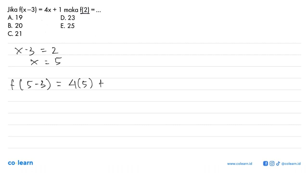 Jika f(x-3)=4x+1 maka f(2)=...