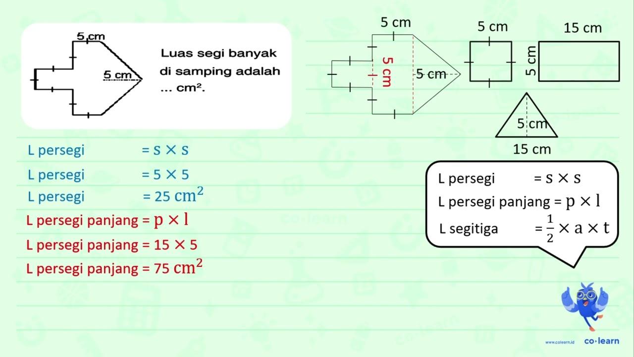 Luas segi banyak di samping adalah ... cm^2. 5 cm
