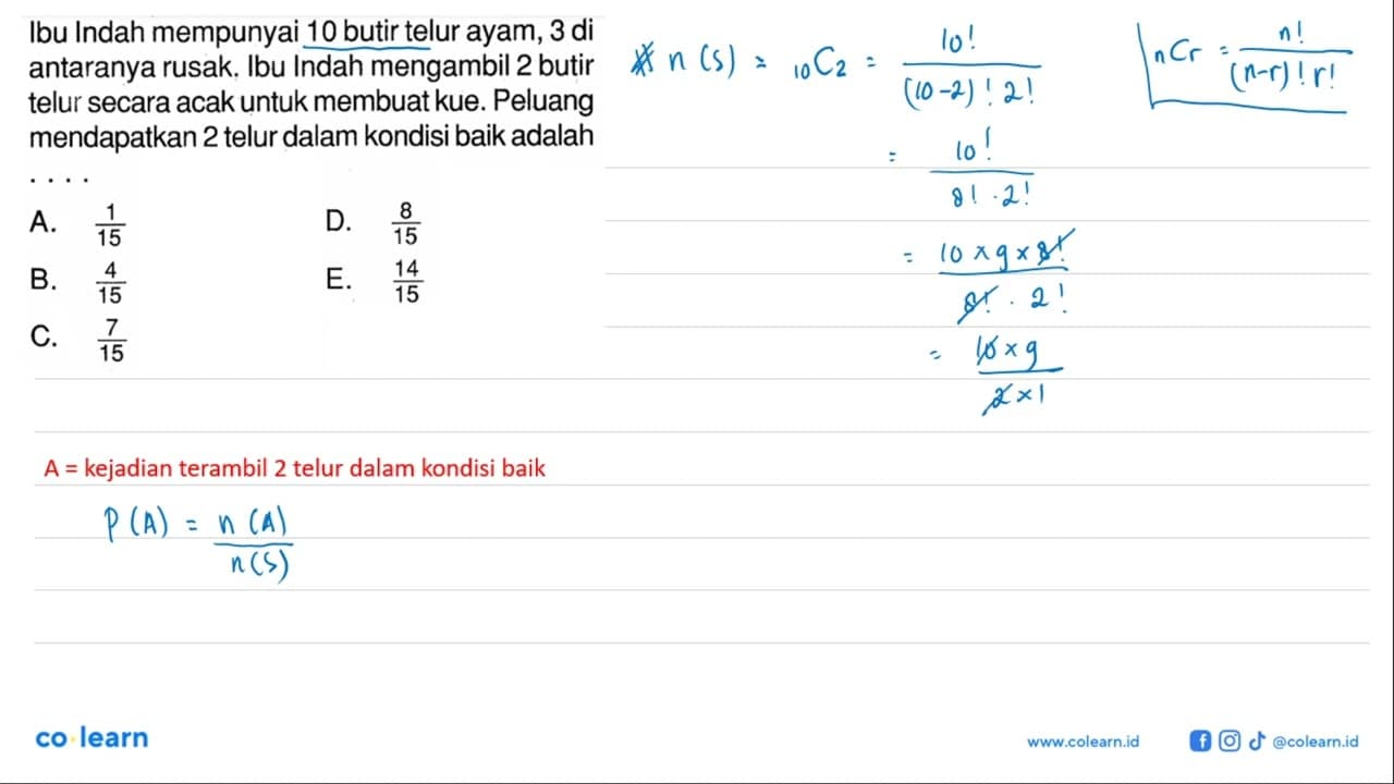 Ibu Indah mempunyai 10 butir telur ayam, 3 di antaranya